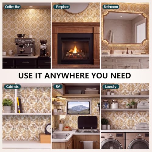 48Pcs 3D Metallic Peel &Stick Wall Tile 8x8, Gold, Cream Gold Relief Floral - color: Gold, style: Cream Gold Relief Floral