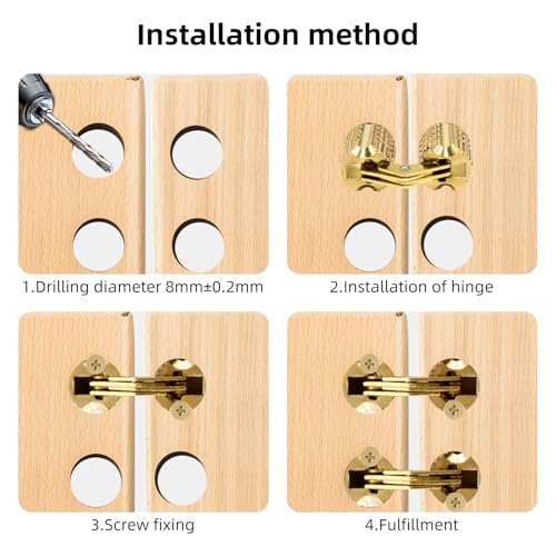 8Pcs Brass Barrel Hinges Hidden Invisible Cabinet Furniture Hinges, 8mm 180 Degree Opening Angle Concealed Furniture Hinges for DIY Jewelry Box Hand Craft