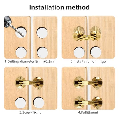 8Pcs Brass Barrel Hinges Hidden Invisible Cabinet Furniture Hinges, 8mm 180 Degree Opening Angle Concealed Furniture Hinges for DIY Jewelry Box Hand Craft