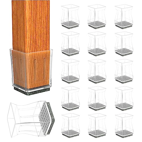 Square Chair Leg Protectors for Hardwood Floors, 16 Pcs Silicone Felt Furniture Leg Cover. 3/4" -7/8", Clear. - color: Clear, size: Square XS(0.748-0.886")