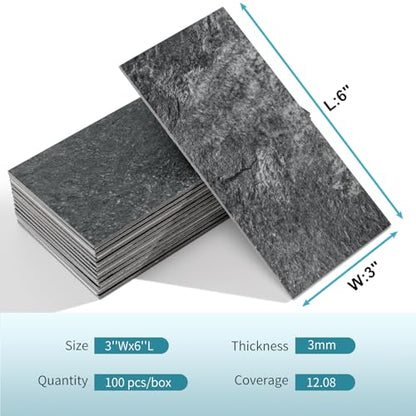 Vamos Tile 100-Pack Peel and Stick Backsplash Tile, 3" x 6" PVC Subway Tile - color: Black Slate