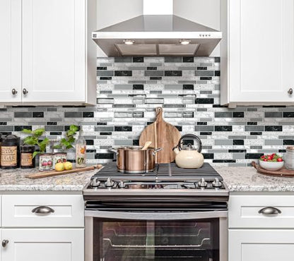 DEWOO Peel and Stick Kitchen Backsplash Tile 3D Self Adhesive Wall 10 Sheet - color: Black