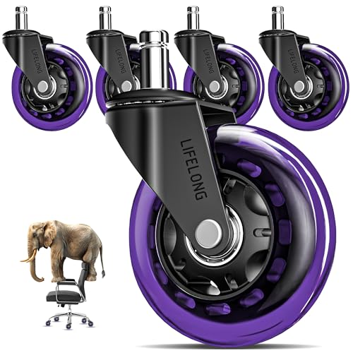 Lifelong Office Chair Wheels Replacement, Heavy Duty, Purple, 5-Pack - color: Purple & Clear, size: 3 Inch