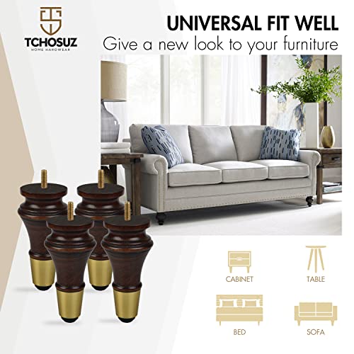 6 inch Solid Wood Furniture Spool Legs with Gold Caps, 4PCS Wenge - color: Wenge, size: 6"/ 15cm