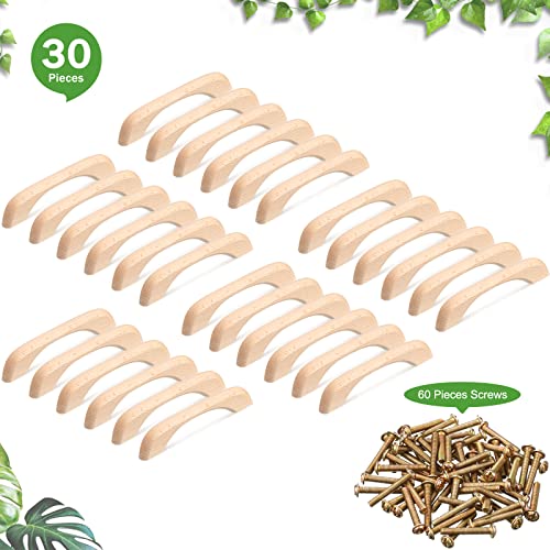 Chunful 30 Pcs Wood Drawer Pulls Wood Cabinet Pulls Handles Unfinished Knobs Handles Replacement with Screws for Drawers Dresser Wardrobe, Length: 5 Inch, Hole-to-Hole Distance: 3.82 Inch(97mm)