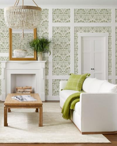 Green Tulip Floral Peel and Stick Wallpaper Retro Green Contact Paper - color: Green, size: 17.3" x 118"