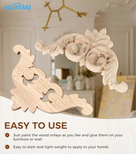 4Pcs Wood Carved Appliques Corner Wooden Carving Onlays Decals for Furniture - size: 4.72 x 4.72 inches