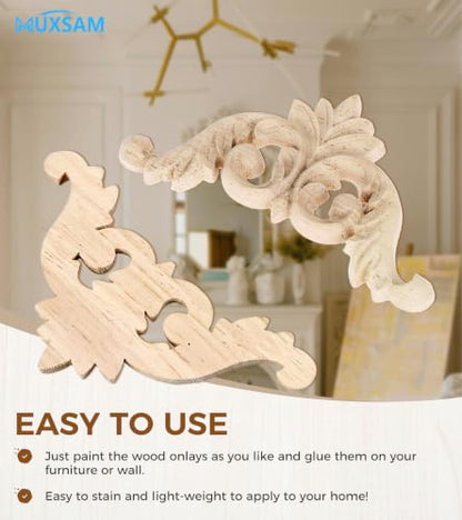 4Pcs Wood Carved Appliques Corner Wooden Carving Onlays Decals for Furniture - size: 4.72 x 4.72 inches