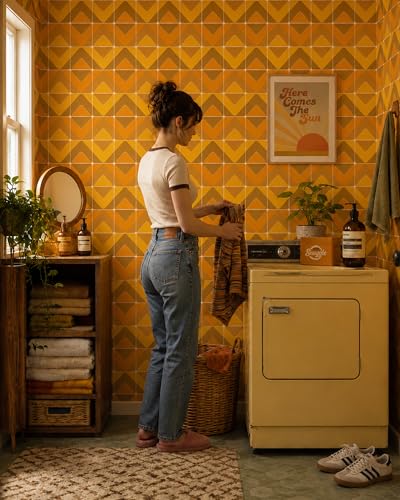 Retro Geometric Peel and Stick Wallpaper Removable Orange Yellow 9in×19.7ft - color: Orange/Yellow