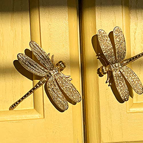 JUXYES Unique Gold Dragonfly Handle Pulls Knobs for Cabinets and Drawers - size: Pack of 4