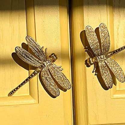 JUXYES Unique Gold Dragonfly Handle Pulls Knobs for Cabinets and Drawers - size: Pack of 4