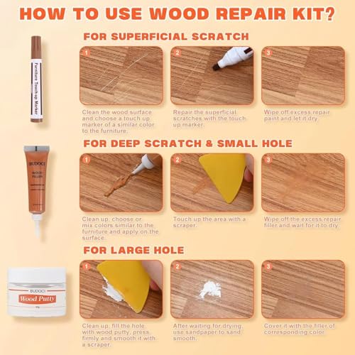 Kenbry Dark Wood Repair Kit, 4 Color Wood Filler for Furniture Scratches