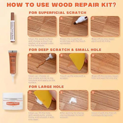 Kenbry Dark Wood Repair Kit, 4 Color Wood Filler for Furniture Scratches