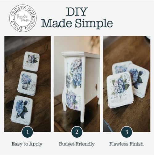 Rub on Transfers for Crafts and Furniture | 3 Design Sheets 6”x 12” | Home Decor Transfers | Furniture and Craft Decals | by Thymeless Designs (Blooming Hydrangeas) - style: Blooming Hydrangeas