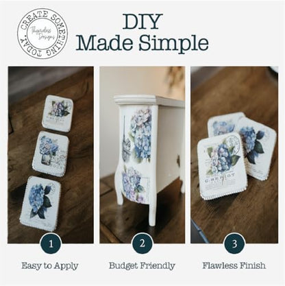 Rub on Transfers for Crafts and Furniture | 3 Design Sheets 6”x 12” | Home Decor Transfers | Furniture and Craft Decals | by Thymeless Designs (Blooming Hydrangeas) - style: Blooming Hydrangeas