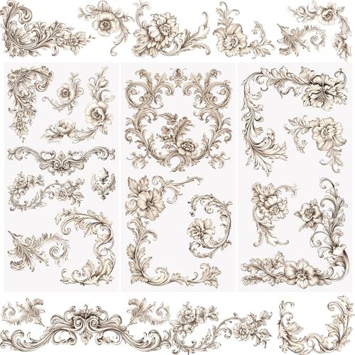 WANDIC 3 Sheets Rub on Transfer Stickers, Vintage Flower Border Furniture Transfer Stickers for DIY Scrapbook Photo Album Cabinet Present Boxes,15 * 30cm - color: Border Theme
