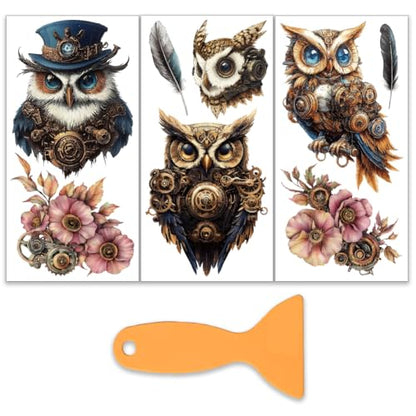 OLYCRAFT 3pcs/Set Mechanical Rub on Transfers for Furniture and Crafts 6x12 Inch Steampunk Owl Furniture Decals Furniture Transfer Stickers with 1pc Scraper for Wood Furniture Decor Scrapbooking - style: Cat