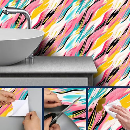 HOMETITUTE Brushstroke Peel and Stick Wallpaper 118.1x17.7 Inch Vinyl - color: Vibrant Brushstroke Modern