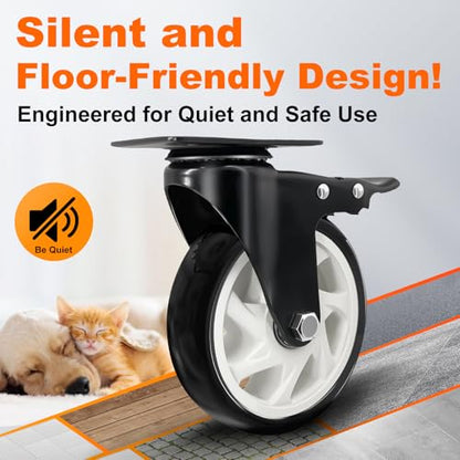 5" Heavy Duty Caster Wheel with Brake, Swivel Casters Set of 4 - color: Black, size: 5 IN