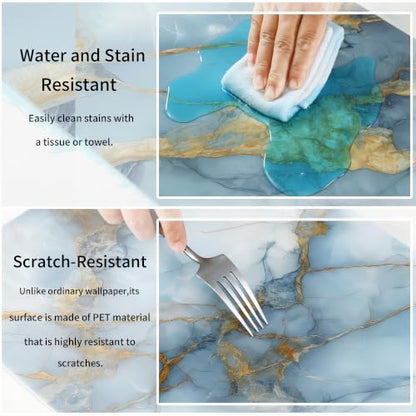 Haimin 3D Wall Panels Peel and Stick Marble Tile Look 10 Pack Waterproof - color: Gilded Blue