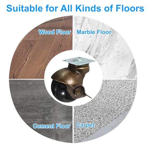 PATIKIL 2 Inch Ball Caster Wheels with Brake, 4 Pack 360° Rotating Swivel Top Plate Wheels 397 lbs Total Capacity Locking Caster with M4 Screws for Furniture Table Cabinet Bronze - color: Bronze, size: 2 Inch