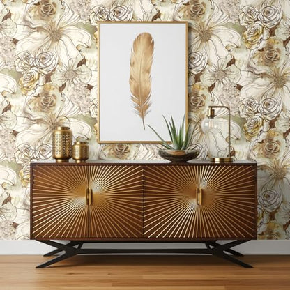 NextWall Harry & Grace Ink Rose Abstract Floral Peel and Stick Wallpaper (Ochre & Mocha) - color: Ochre & Mocha