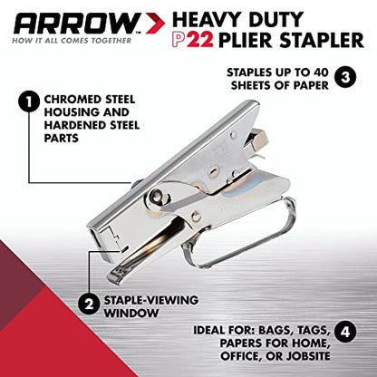 Arrow Fastener P22 Heavy Duty Handheld Plier Stapler for Crafts, Office, and Insulation, Uses 1/4-Inch and 5/16-Inch Staples (Pack of 6) - size: Medium (Pack of 6)