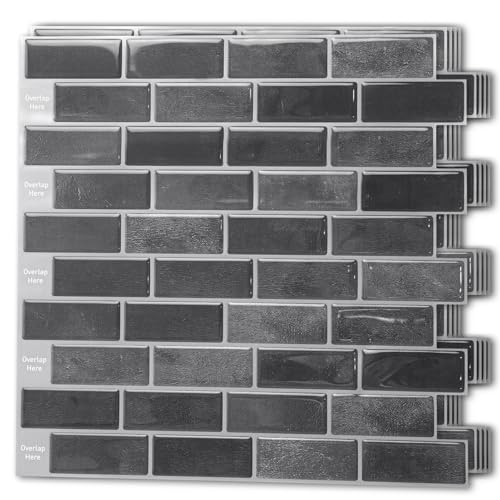 Art3d 10-Pack Marble Peel and Stick Backsplash, 12 x 12 in, Smoky Black - color: Smoky Black