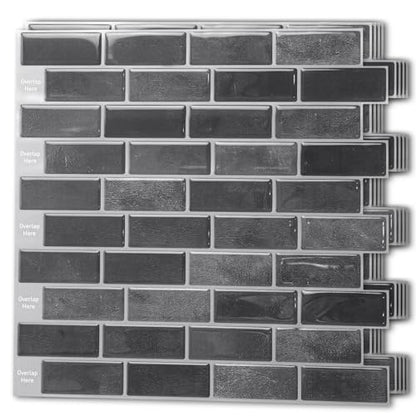 Art3d 10-Pack Marble Peel and Stick Backsplash, 12 x 12 in, Smoky Black - color: Smoky Black