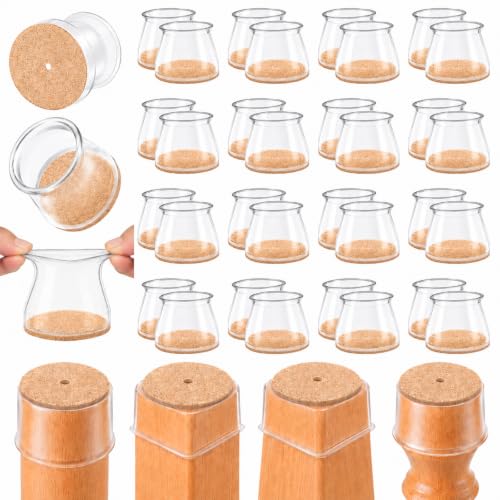 32 Pack Chair Leg Floor Protectors for Hardwood Floors, Silicone Chair Leg Caps with Integrated Felt Pads, Furniture Leg Floor Protectors for Round, Square & Angled Legs, Fits 1.3"-1.97" - color: Clear B