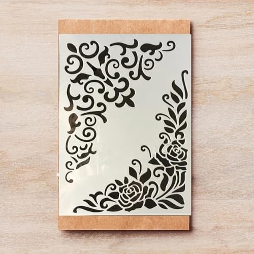 TIAMECH A4 Reusable Vintage Floral Edge Stencil for Painting - style: Frame Edge Background