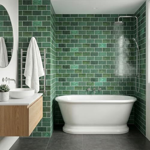 Arttown Peel and Stick 3D Wall Backsplash, 10-Sheet, 12" × 12" Green - color: Forest Green, size: 10PC 12"x12"