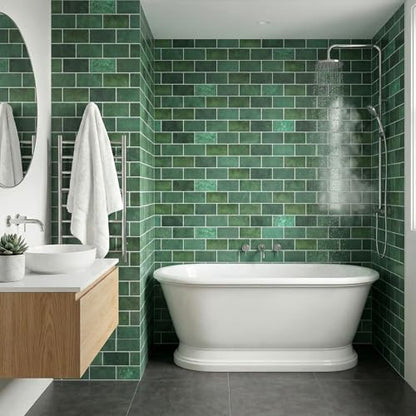 Arttown Peel and Stick 3D Wall Backsplash, 20-Sheet, 12" × 12" Green - color: Forest Green, size: 20PC 12"x12"