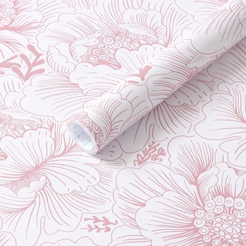 GloryTik Floral Wallpaper Peel and Stick Pink and White Contact Paper Boho Modern Removable Self Adhesive Waterproof Nursery Wall Paper for Bedroom Bathroom Cabinets Decor Vinyl 17.3" X 78.7" - color: Pink, size: 17.3" x 78.7"