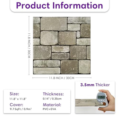 3D Peel and Stick Faux Stone Wall Panels 11.8" x 11.8" 10-Pack - color: ‎Stone-SM-I
