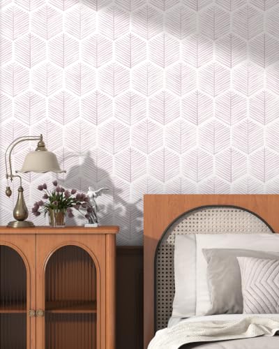 OSECAGE Geometric Peel and Stick Wallpaper Pink Contact Paper 17.3''×197'' - color: Pink, size: 17.3" x 197"