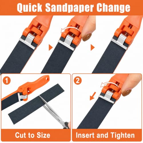 4PCS Sanding Block Set with Handle and Plastic Rod - Replaceable Flat File Sanding Sticks and Polishing Strips for Wood, Metal, Furniture, Cabinet, and Automotive Sanding Restoration