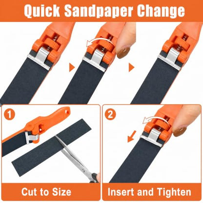 4PCS Sanding Block Set with Handle and Plastic Rod - Replaceable Flat File Sanding Sticks and Polishing Strips for Wood, Metal, Furniture, Cabinet, and Automotive Sanding Restoration