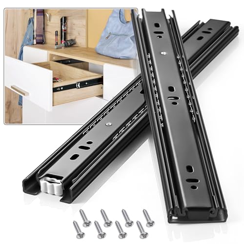 Drawer Slides 1 Pair Full Extension 12 14 16 18 20 22 24 inch Side Mount Pull Out Kitchen Cabinet Rails Bracket Replacement Ball Bearing (Basic-1 Pair, 12 Inch) - color: Basic-Black, size: 12 Inch