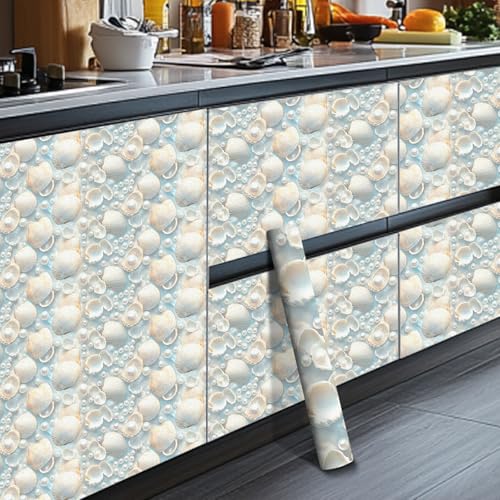 HOMETITUTE Pearl Seashell Peel and Stick Wallpaper 118.1x17.7 Inch Vinyl - color: Seashell