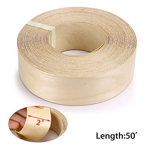 Skelang 2'' × 50' Birch Edge Banding, Roll Wood Edge Tape, Iron-on Veneer Banding with Hot Melt Glue, Pre-glued Edge Banding for Covering Edge of Table, Door, Shelf, Cabinet Hardboard, Fiberboard - size: 2'' x 50'