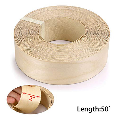 Skelang 2'' × 50' Birch Edge Banding, Roll Wood Edge Tape, Iron-on Veneer Banding with Hot Melt Glue, Pre-glued Edge Banding for Covering Edge of Table, Door, Shelf, Cabinet Hardboard, Fiberboard - size: 2'' x 50'