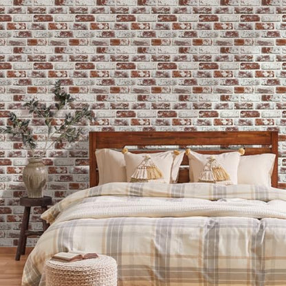 Commomy Faux Brick Panels Peel and Stick Wall Stickers 10 Pcs 11.8" x 11.8" - color: BRICK-PYU