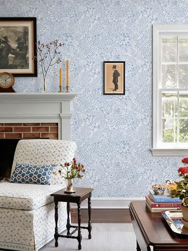 Heroad Light Blue Floral Peel Stick Wallpaper Contact Paper 17.3''x196'' - color: Blue/White, size: 17.3" x 196"