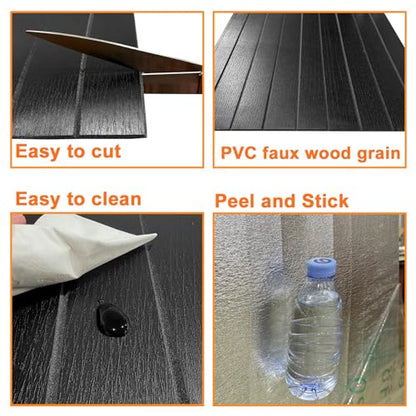 YLL YLL PVC Slat Wall Panel Peel and Stick 236"x 15.7" Faux Black Wood Grain Slat Panel Self-Adhesive Wallpaper Soundproof 3D Wall Panels - color: Black, size: 15.7" x 236"