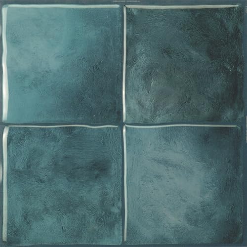Smart Tiles Peel and stick backsplash, Zellige Teal Green, 9"x9" - color: Teal Green