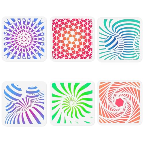 6Pcs Hypnotic Spiral Stencils for Painting, 7.87"x7.87" Reusable Plastic Solid Stencil Drawing Template,DIY Craft Paint Templates for Wall Home Decor Wood Burning Card Journal Paper - style: Spiral