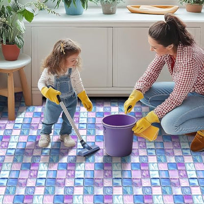 HOMETITUTE Purple Blue Iridescent Mosaic Floor 12x12 Vinyl Tile - color: Blue Purple