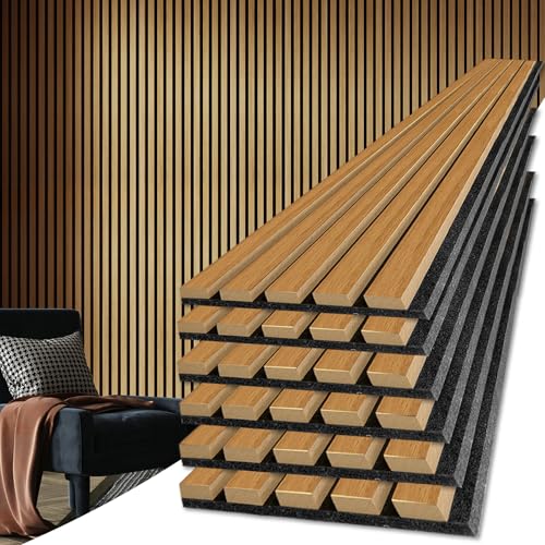 Art3d 6-Pack Soundproof Wood Slat Wall Panel, 94.5 x 7.9 Inch, Warm Teak - color: Teak, size: 6Pcs - 94.5 * 7.9 inch