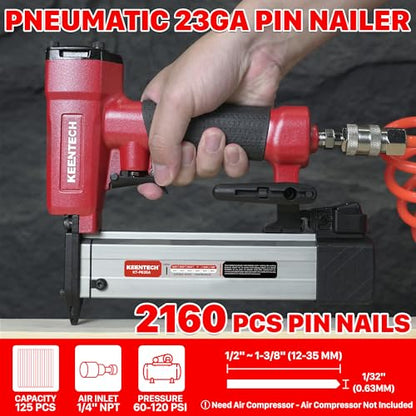 KEENTECH Pneumatic Pin Nailer 23 Gauge with 2,160 1/2" to 1-3/8" Pin Nails - color: Red, size: Fit 1/2" to 1-3/8" Pin Nails